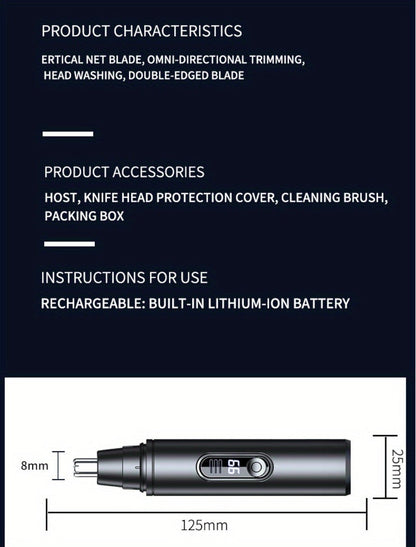 Nose Hair Trimmer Electric Painless 3-in-1 USB Rechargeable with LED Display – Trims Nose Ear Hair Eyebrows Waterproof Grooming Device