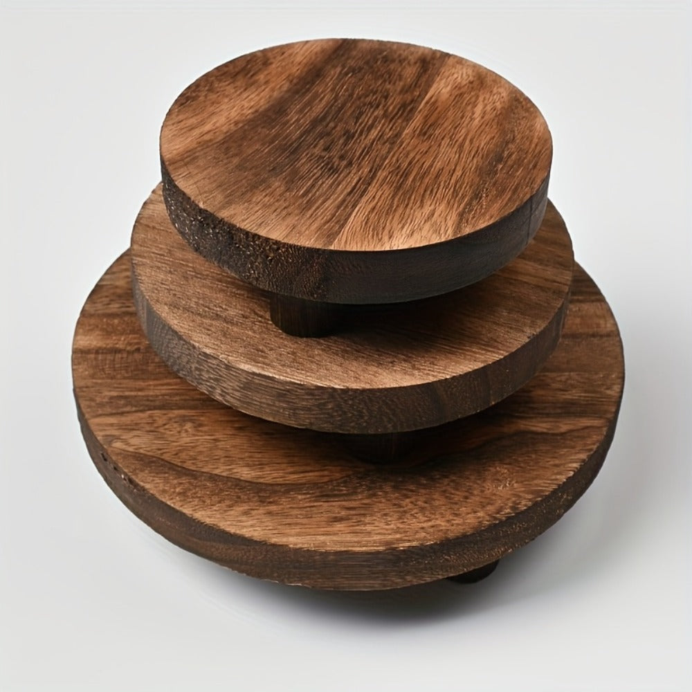 Wooden Display Risers Set of 3 – Rustic Farmhouse Cake Stand Pedestals for Kitchen Counter, Home Decor, Christmas & Holiday Table
