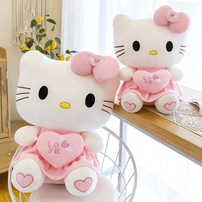 Hello Kitty Stuffed Animal Plush Doll Officially Licensed Sanrio, Pink White KT Cat Cuddly Plush with Hugging Heart