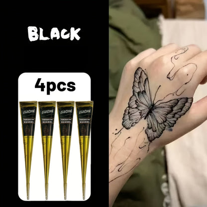 Temporary Semi-Permanent Tattoo Paste Kit - Body Art Gel in Brown & Black with Tattoo Templates