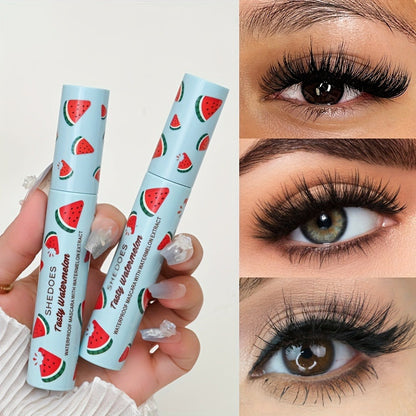 Black Mascara Two-Piece Set in Blue Watermelon-Print Tubes with Straight Black Bristle Applicator Wands