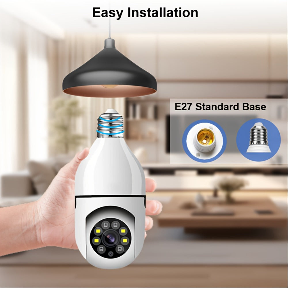 E27 Bulb Camera 360° Pan & Tilt 3MP 1080P, Full-Color Night Vision, Two-Way Audio, Motion Detection