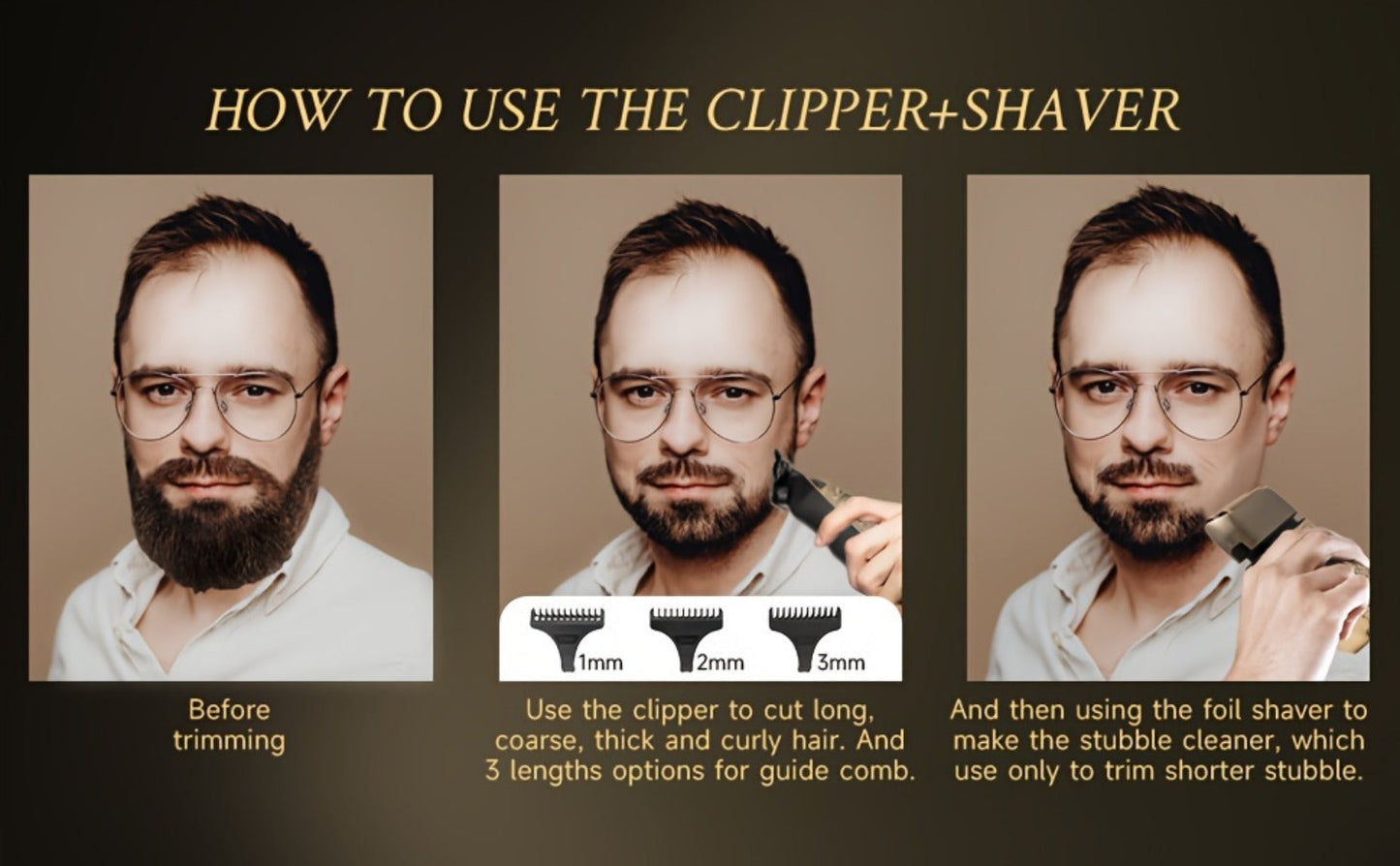 Foil Shaver for Men 2-in-1 Hair Clipper & Beard Trimmer Grooming Kit - Cordless Rechargeable Electric Razor for Face Mustache Bald Head