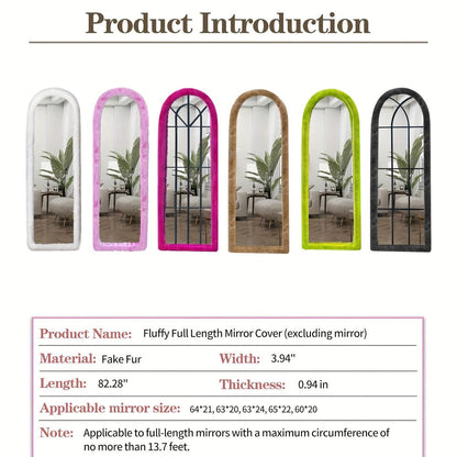Full Length Floor Mirror Cover Fluffy Stretchable 64"x21" – Soft Non-Slip Irregular Shape Bedroom Dressing Room Mirror Sleeve 6 Colors
