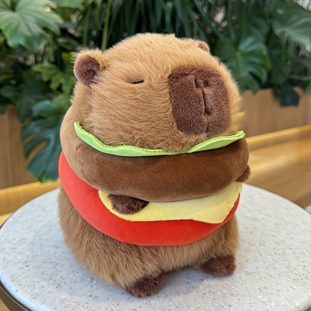 Capybara Plush Stuffed Animal Hamburger Burger Hat Funny Kawaii Plush Toy with the Listed Color, Size or Set Options for Everyday Use