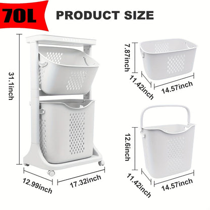 Rolling Laundry Hamper Cart with Wheels Multi-Tier | Large Capacity Laundry Basket with Removable Baskets | Wheeled Laundry Organizer