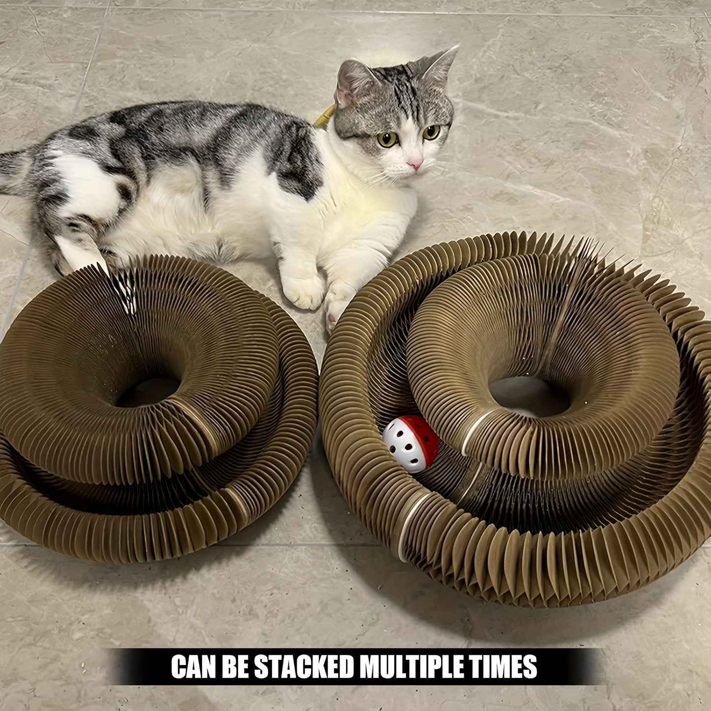 Cat Scratching Board Foldable Organ Design with Circular Ball Track & Bell Balls – Wear-Resistant Thickened Cardboard Scratcher