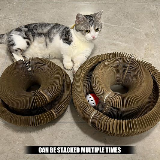 Cat Scratching Board Foldable Organ Design with Circular Ball Track & Bell Balls – Wear-Resistant Thickened Cardboard Scratcher