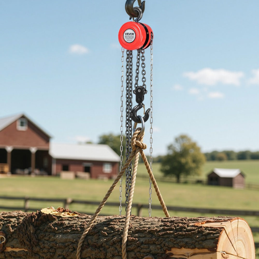 Hand Chain Hoist / Manual Chain Block with G70 Chain, 8 ft / 10 ft / 20 ft Lift Height, 360° Rotating Hooks