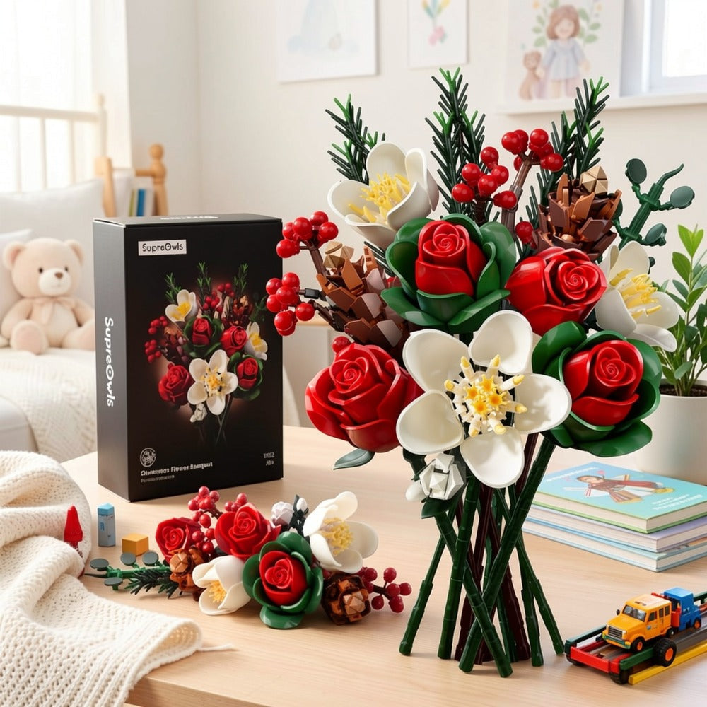 DIY Flower Bouquet Building Kit for Girls & Women – Rose & Lily Brick Set, Healing Series Desk Decoration, Buildable Artificial Flowers