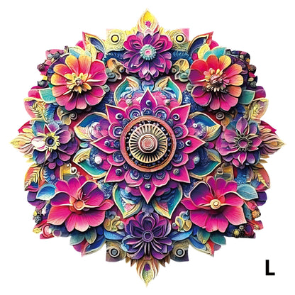 Floral Mandala Wooden Jigsaw Puzzle with Irregular Pieces and S, M and L Options from 5.31 to 11.02 Inches