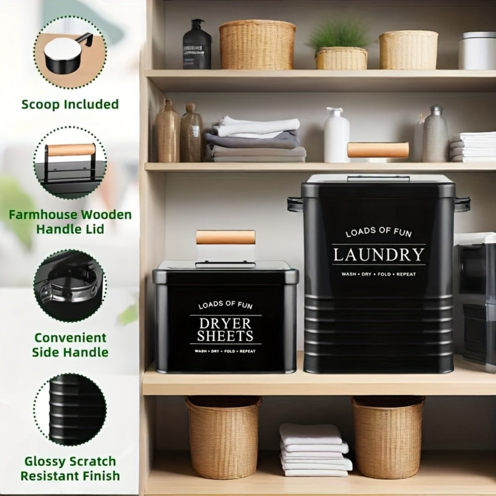 Laundry Pod Container & Dryer Sheet Holder Set with Scoop, Metal Farmhouse Laundry Room Organizer