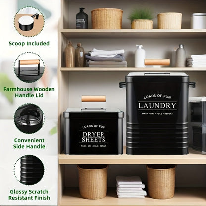 Laundry Pod Container & Dryer Sheet Holder Set with Scoop, Metal Farmhouse Laundry Room Organizer