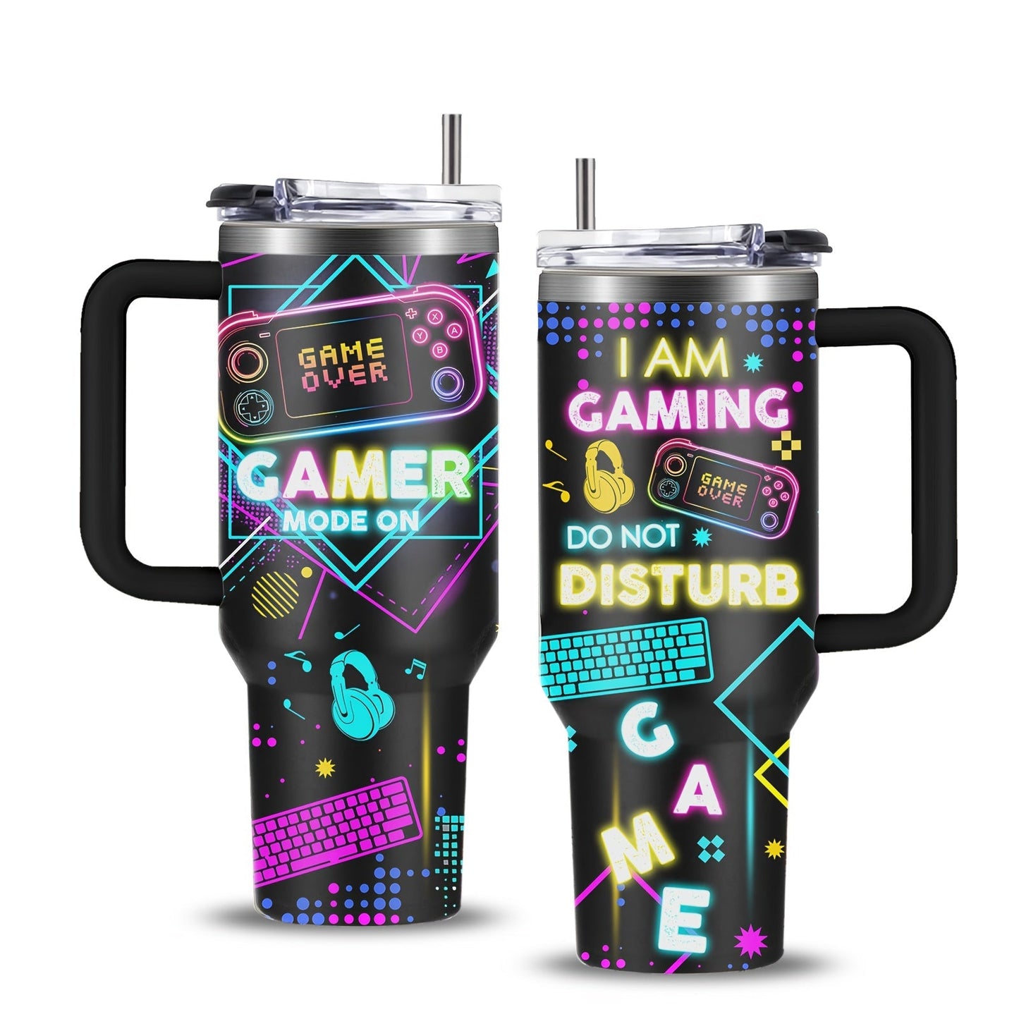 Gamer Tumbler 40oz with Lid & Straw – Insulated Gaming Cup Gift for Men, Boys & Teen Gamers – Double Wall Vacuum Tumbler for Hot & Cold