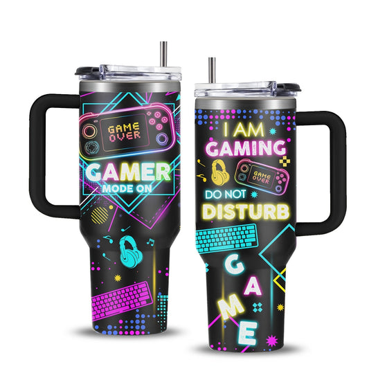 Gamer Tumbler 40oz with Lid & Straw – Insulated Gaming Cup Gift for Men, Boys & Teen Gamers – Double Wall Vacuum Tumbler for Hot & Cold