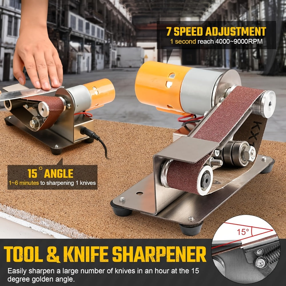 Mini Belt Sander 15° Angle - 7-Speed Electric Belt Grinder Knife Sharpener Kit with 30 Sanding Belts for Metal
