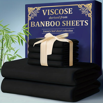 Bamboo Cooling Fitted Sheet Set 2300TC Deep Pocket All Season Bed Sheets for Entryways, Bedrooms and Living Spaces
