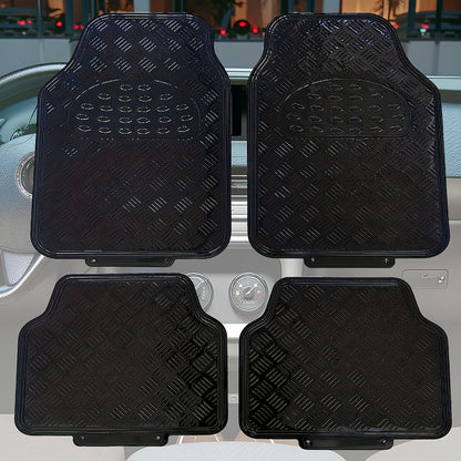 Molded Car Floor Mats, Four-Piece Front and Rear Set in Seven Solid and Carbon-Look Color Options