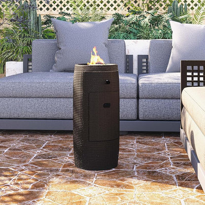 Propane Fire Pit Portable 11 Inch Outdoor 15000 BTU Self-Lighting Metal Concrete All-Weather Round Patio for Garden, Patio and Yard Use