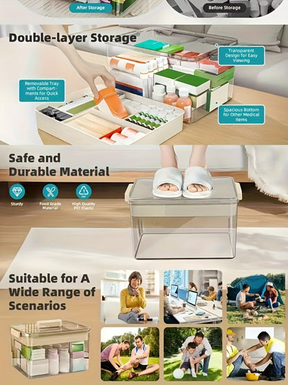 Medicine Storage Box Pill Organizer Multi-Layer Plastic with Handle Large First Aid Storage for Entryways, Bedrooms and Living Spaces