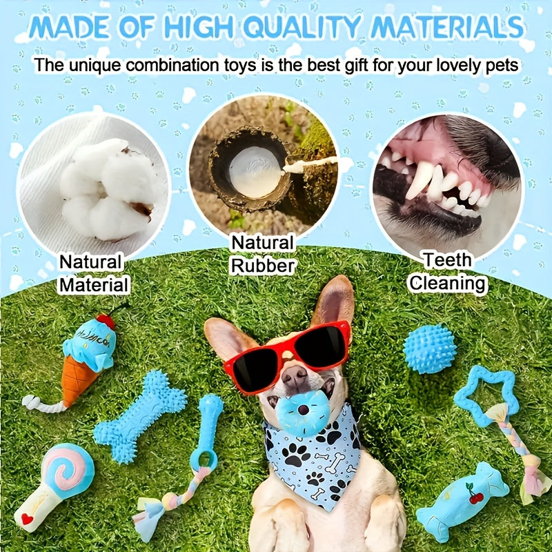 Puppy Chew Toy Set 5 Pieces – Non-Toxic Plush and Plastic Teeth Cleaning Toys for Small Dogs, Durable Teething Toy Bundle for Dental Health