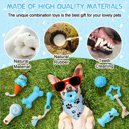 Puppy Chew Toy Set 5 Pieces – Non-Toxic Plush and Plastic Teeth Cleaning Toys for Small Dogs, Durable Teething Toy Bundle for Dental Health