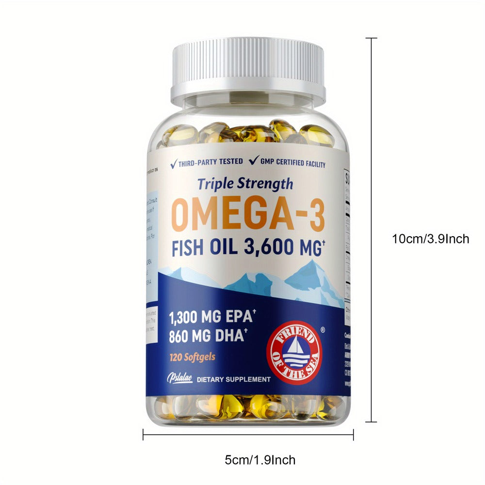 Triple Strength Omega 3 Fish Oil 120 Capsules with High EPA & DHA for Eye, Brain & Heart Health, Joint & Immune Support for Men & Women