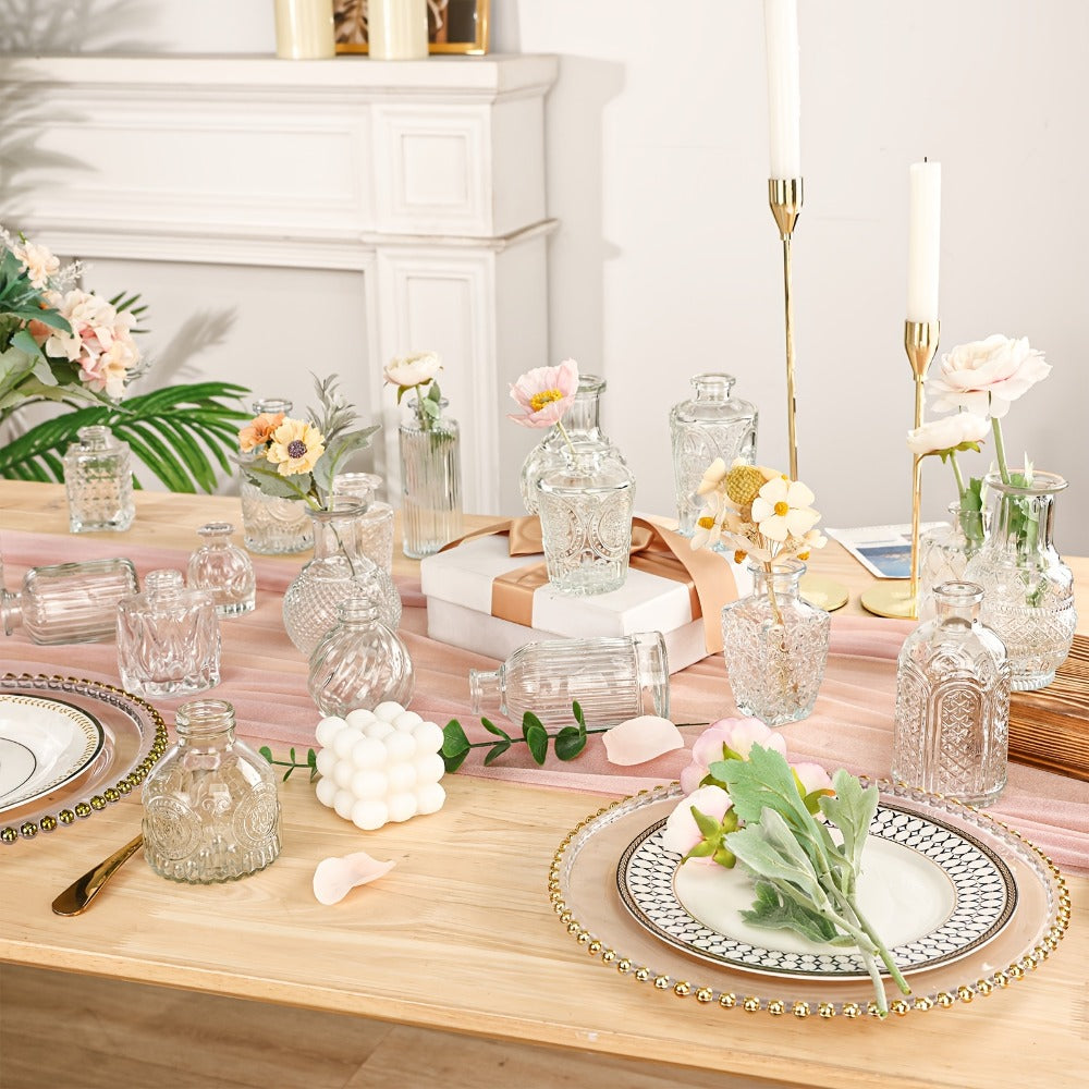 Glass Bud Vases Set of 64 Small Clear Flower Vases for Centerpieces Wedding Table Decor Rustic Vintage Home Decoration Multi-Size Mini Vase