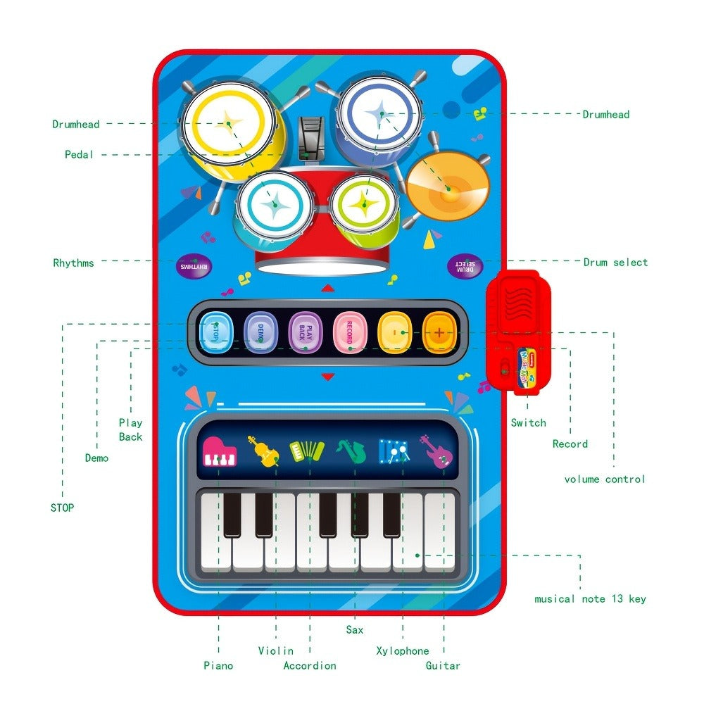Kids Electronic Drum Music Mat, Multifunctional Musical Toy for Skill Development & Family Bonding