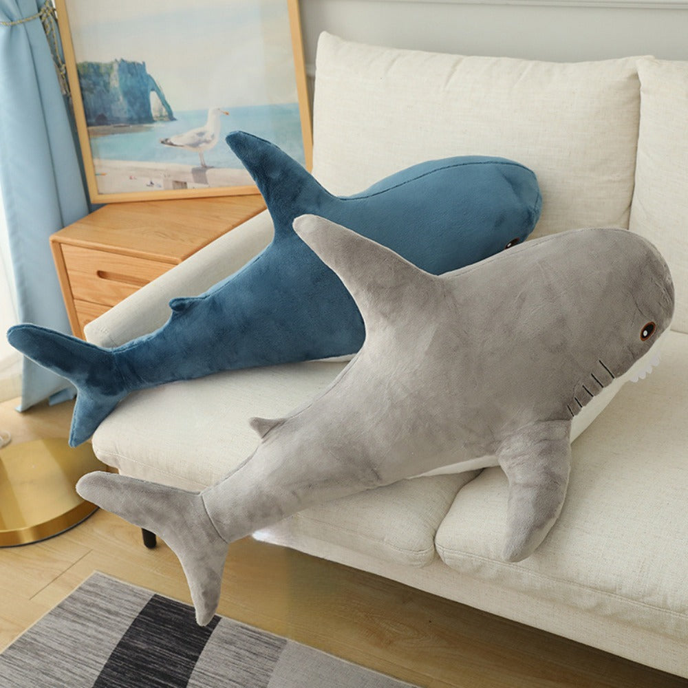Plush Toy Jumbo Shark Pillow 24-Inch in Blue, Grey, Blue-Pink or Rainbow Colorways and Ocean Decor