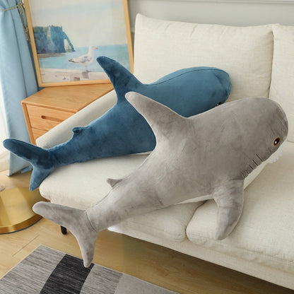 Plush Toy Jumbo Shark Pillow 24-Inch in Blue, Grey, Blue-Pink or Rainbow Colorways and Ocean Decor