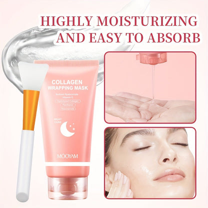 Hydrolyzed Collagen Night Mask with Brush – Niacinamide Hyaluronic Acid Vitamin C Korean Skincare Sleeping Mask for Elasticity Deep Moisture