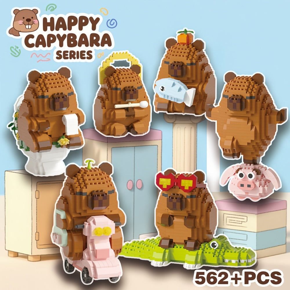 Capybara Micro Brick Building Set 562pcs Collector Edition – Miniature DIY Assembly Desk Decor Stress Relief Toy for Kids Teens Adults