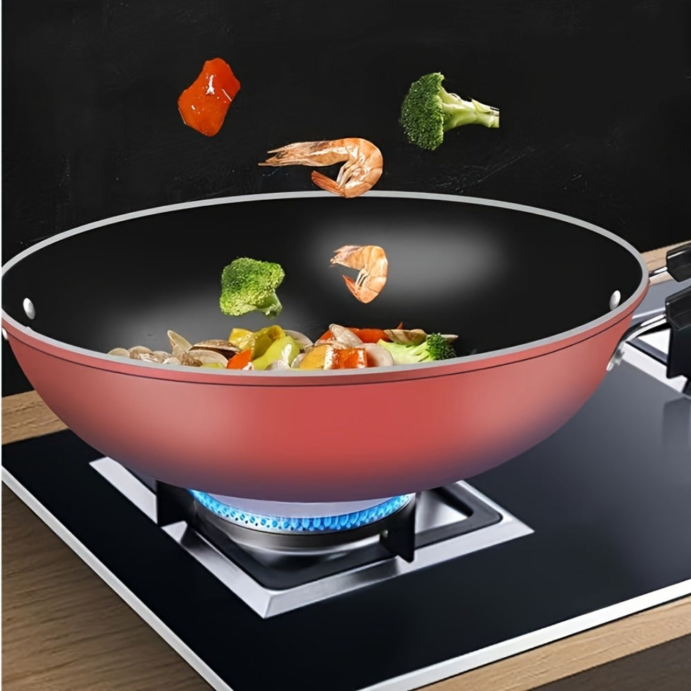 German Diamond Non-Stick Stir Fry Pan - Rice Stone Coating Smokeless Flat Bottom Wok for Induction Cooker Gas Stove