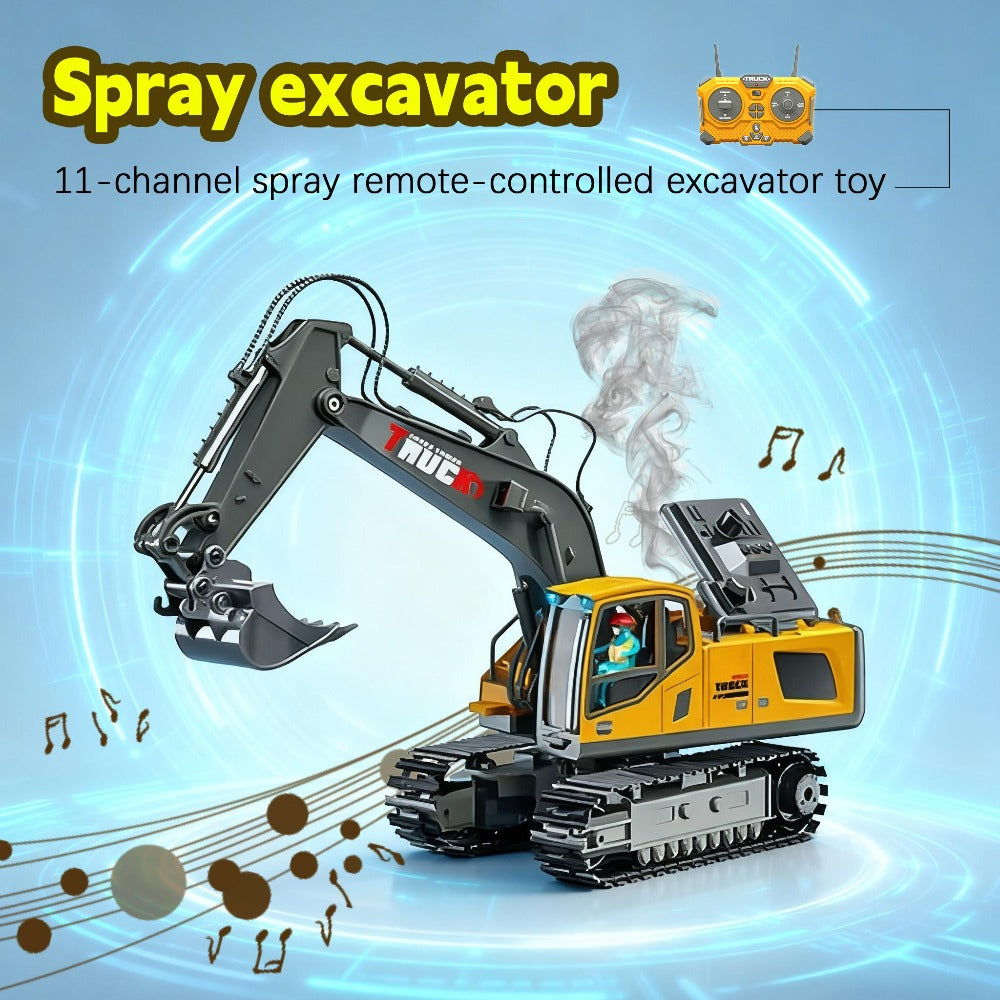RC Excavator Toy 1:24 Scale 2.4GHz 9-Channel Remote Control with Alloy Metal Cap Lights & Sound Rechargeable Battery