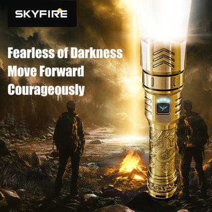 Rechargeable Flashlight 4000mAh – 1000 Lumen Dragon Pattern LED Torch, Zoomable Beam, Fire Starter Lens, 4 Modes
