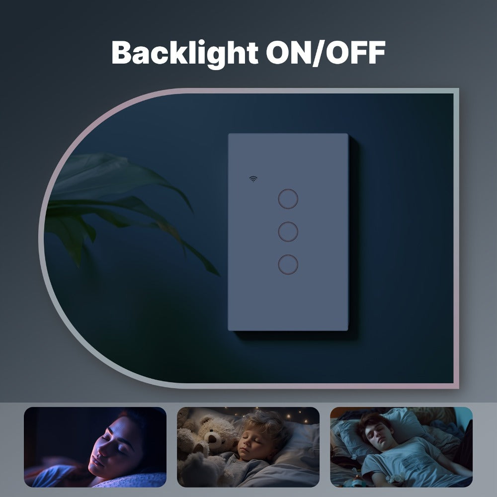 No Neutral Wire Smart Touch Wall Switch MOES WiFi 1/2/3 Gang Single Fire, Works with Alexa & Google Home