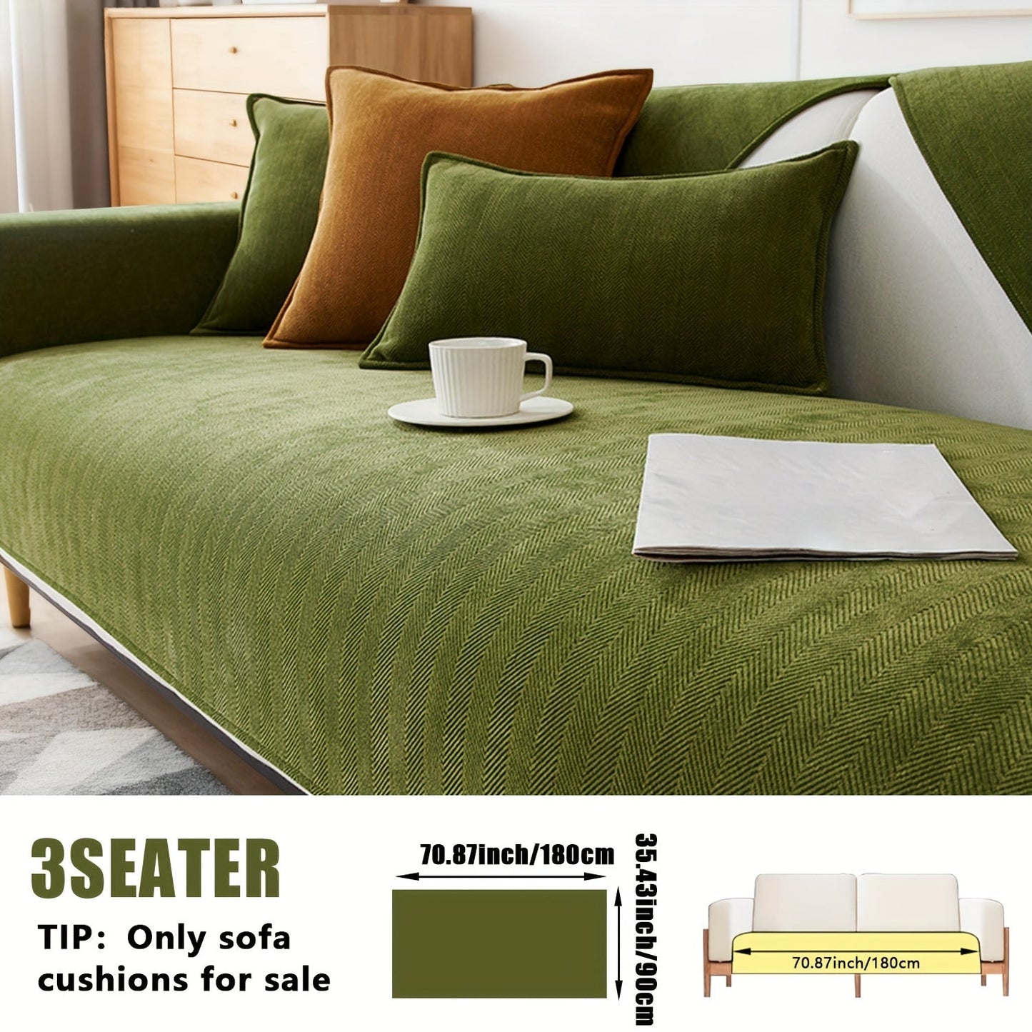 Sofa Cover Ribbed Chenille Stretch Panels for 1 to 4 Seats, Armrests or Cushions with Model-Specific Size and Color Options