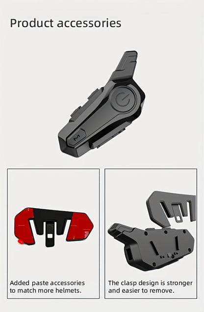 Motorcycle Helmet Bluetooth Intercom Headset – Wireless Real-Time 2-Rider Communication, Compatible with Full Face, 3/4 & Open Face Helmets