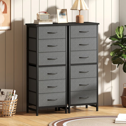 6 Drawer Fabric Dresser with Steel Frame Wooden Top – Storage Chest Organizer for Bedroom Closet Hallway Living Room