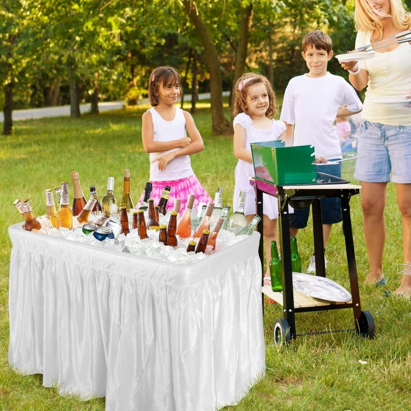 Ice Table Folding 4 ft Portable Cooler Table with Drain & Removable Skirt, Fill and Chill Party Beverage Station for BBQ