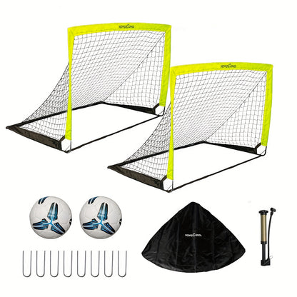 Portable Soccer Goals Set of 2 with Nets 4'x3' Backyard Indoor Outdoor Soccer Goal Kit with 2 Soccer Balls Pump and Carrying Bag for Kids