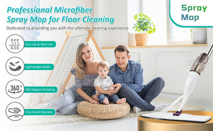 Spray Mop with 3 Microfiber Carbon Fiber Pads Water Spraying Flat Mop Wet Dry Dual Use Floor for Entryways, Bedrooms and Living Spaces