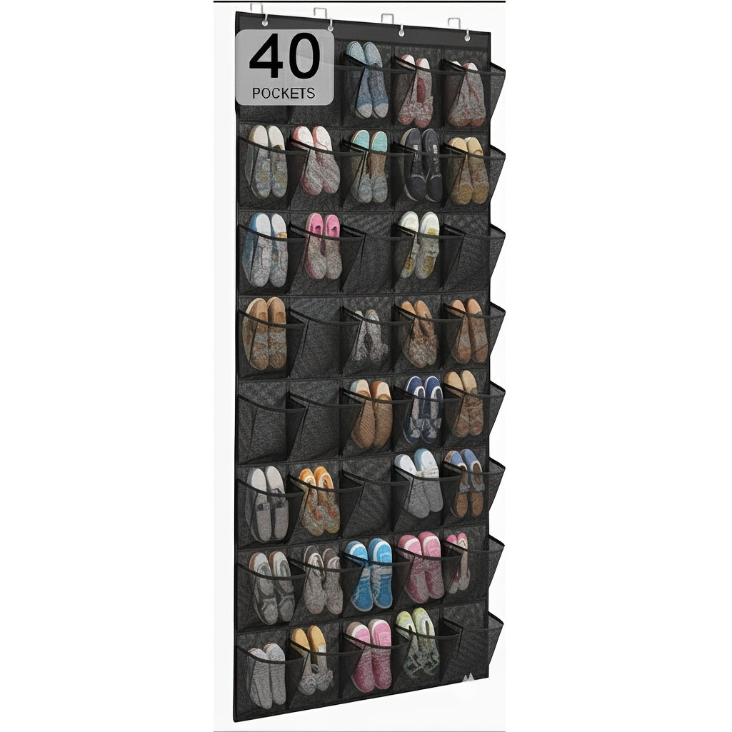 Over the Door Shoe Organizer 40 Pockets with 4 Hooks, Durable Fabric Hanging Shoe Storage for Closet