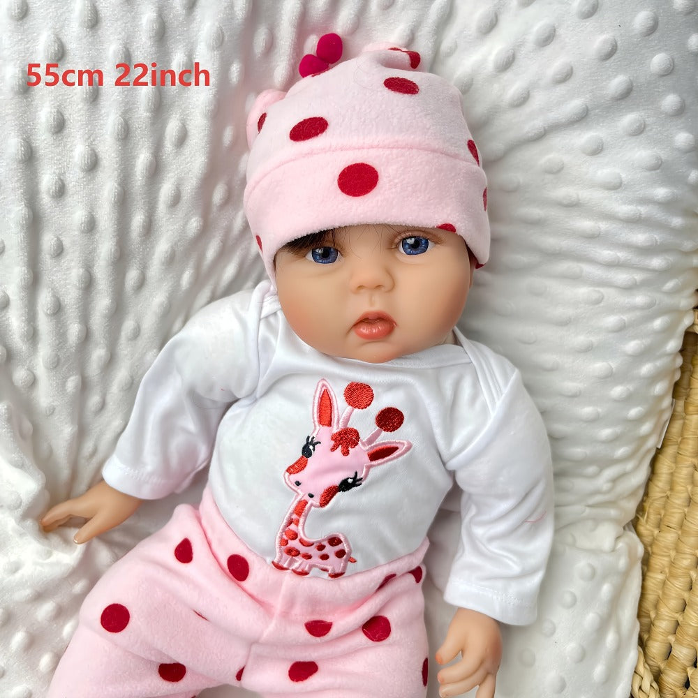 Open-Eye 22-Inch Baby Doll with Pink Giraffe Plush, Giraffe Outfit and 55 cm Size Label for Pretend Play