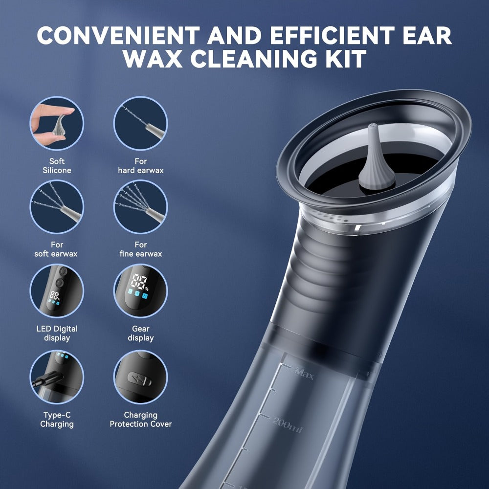 Electric Ear Cleaning System Professional Edition 3-Speed Hydraulic – Visual Waste Tank, Ear Dryer, USB Charging, Dry Dirty Storage