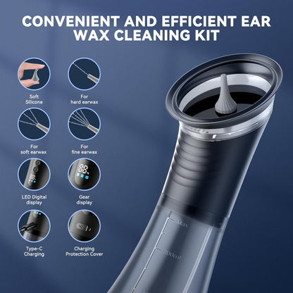 Electric Ear Cleaning System Professional Edition 3-Speed Hydraulic – Visual Waste Tank, Ear Dryer, USB Charging, Dry Dirty Storage