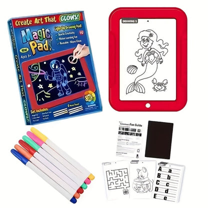 Light Up Drawing Board for Kids LED Doodle Art Set with Colorful Markers & 30 Cards Ages 3-8, Battery-Powered Glow Writing Board