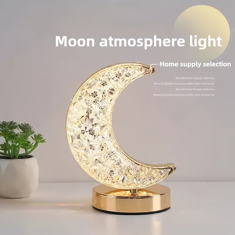 Crystal Touch Table Lamp Rechargeable, Moon & Star Dimmable LED Night Light with 3-Color Modes for Bedroom