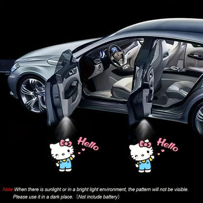 Car Door LED Projector Lights – Hello Kitty Cartoon Shadow Light, Wireless Puddle Light, Ground Projection Lamp for Car Accessories (Set
